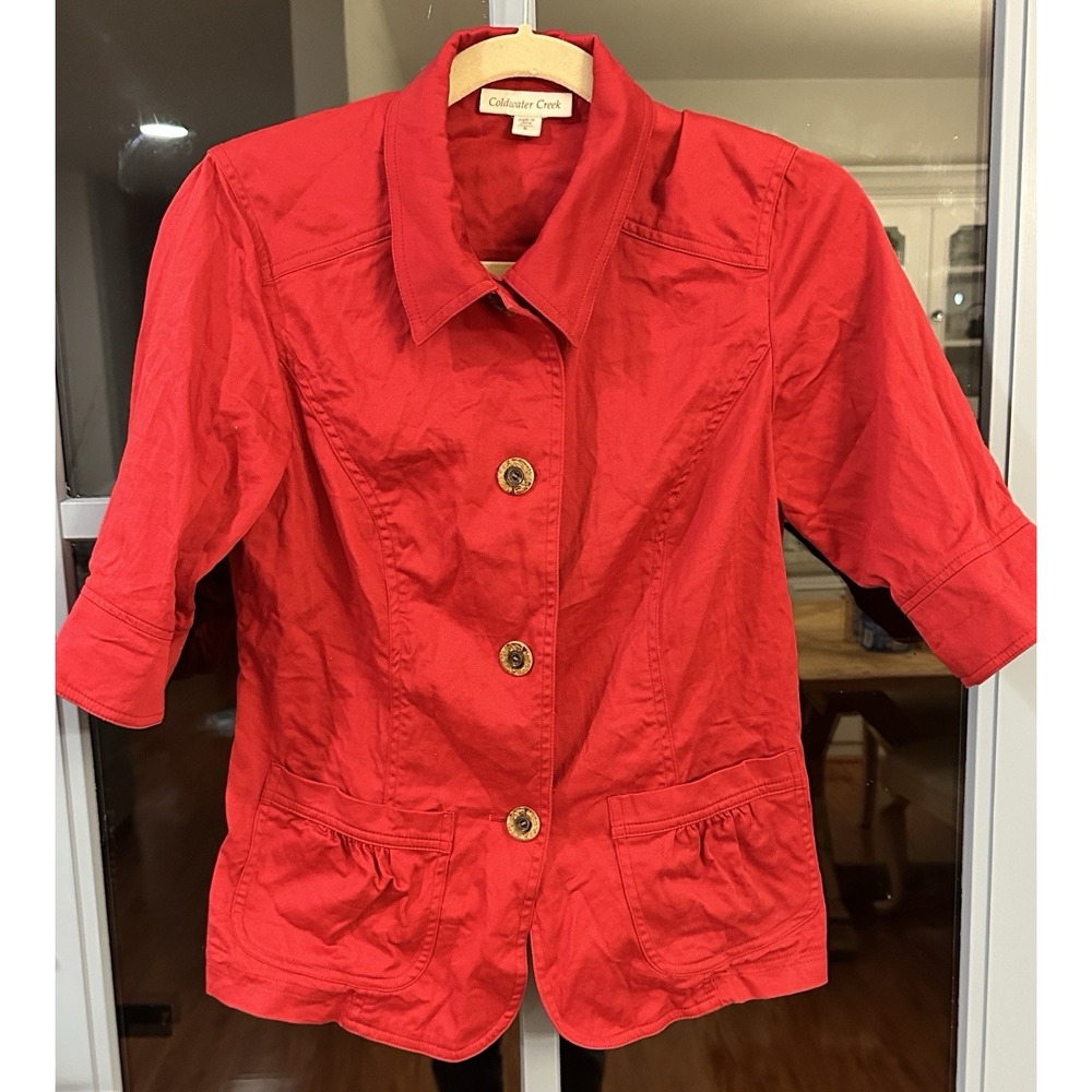 Coldwater Creek Vtg Jacket Blouse Blazer Red Button Up Collared Womens Size 6
